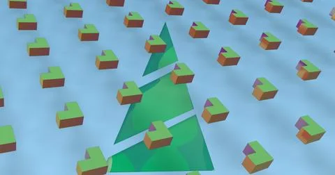 Image of shapes over christmas tree on blue background Stock Illustration