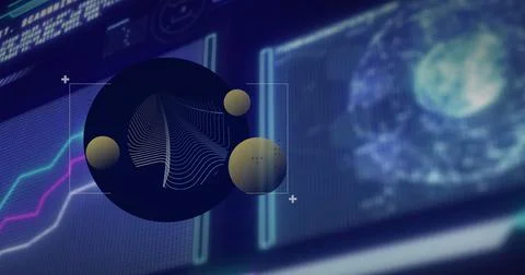 Image of shapes over data processing on black background Illustrazione stock