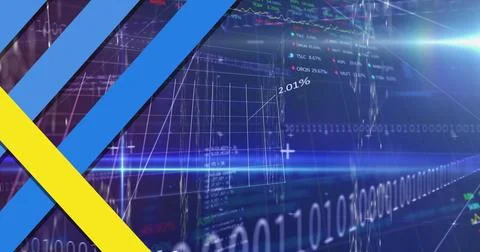 Image of shapes over data processing on black background イラスト素材