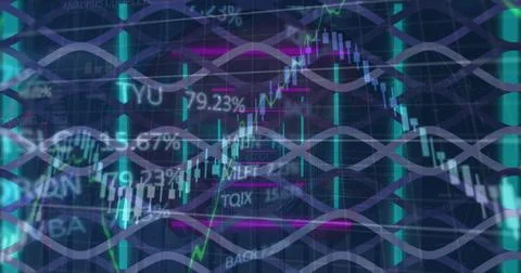 Image of shapes over data processing and neon tunnel on black background Illustrazione stock