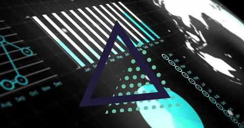 Image of shapes over data processing 스톡 일러스트