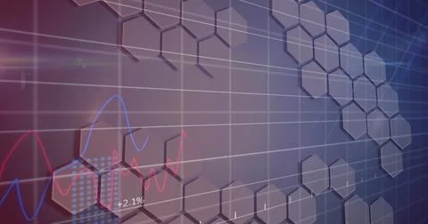 Image of shapes over data processing and light trails on white background Foto stock