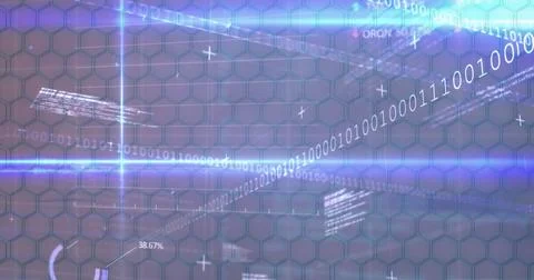 Image of shapes over data processing and light trails on white background 写真素材