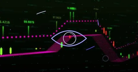 Image of shapes over data processing on black background Stock Photos