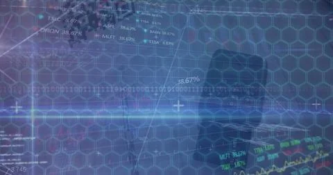 Image of shapes over data processing and network of connections on white Stock Photos