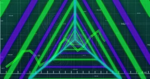 Image of shapes over financial data processing on green background Stock Photos