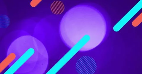 Image of shapes over light spots on blue background Stock Photos