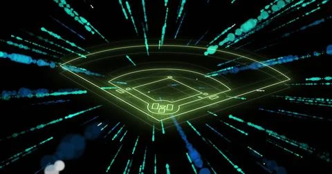 Image of shapes over light trails on black background 스톡 일러스트