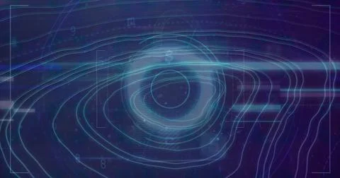 Image of shapes over scope scanning and data processing on black background Stock Illustration