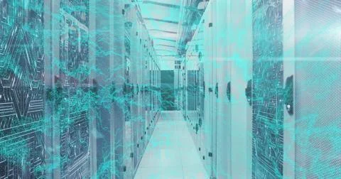Image of shapes over server room Foto stock