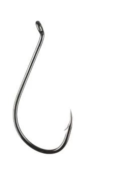 Image of sharp metallic fishing hook isolated on white background Stock Photos