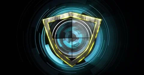 Image of shield and scope data processing and dark background Stock Photos