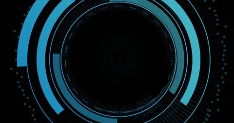 Image of shield on computer screen in processing circle on black background Stock Photos
