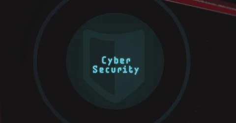 Image of shield icon and cyber security text over black background Stock Illustration