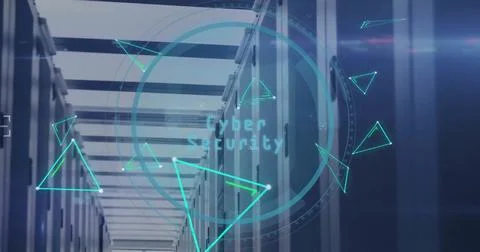 Image of shield icon and digital data processing over computer servers Stock Photos