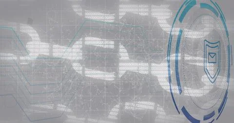 Image of shield icon over data processing on white background Stock Photos