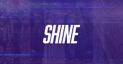 Image of shine text banner and screens of mosaic squares against close up view Stock Illustration