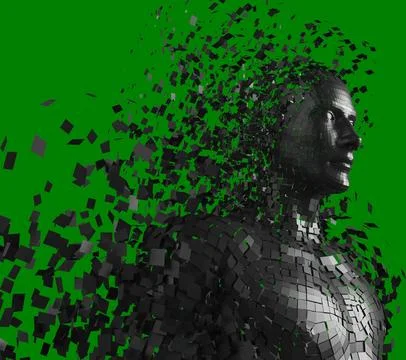 Image of shiny black pixels forming 3d male avatar Ilustração Stock