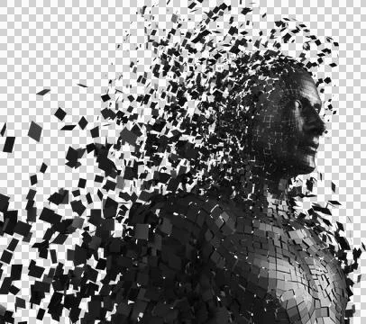 Image of shiny black pixels forming 3d male avatar イラスト素材