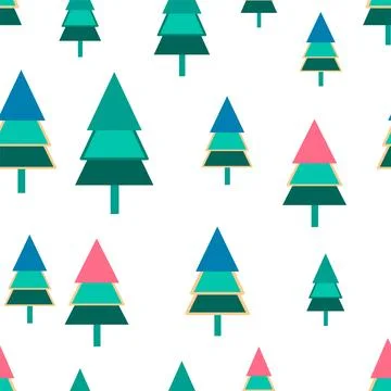 This image showcases a seamless pattern of stylized Christmas trees in various Stock Illustration