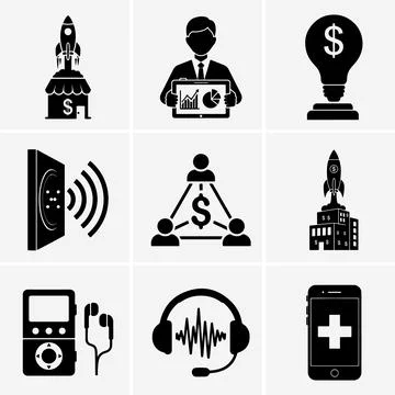 Image showcases various financial with dollar sign, medical with a cross icon Stock Illustration