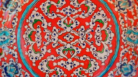 This image showcases a vibrant and intricate ceramic pattern featuring trad... Stock Footage 339306017
