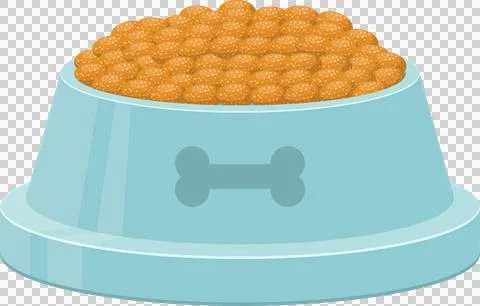 An image showcasing a light-blue pet bowl brimming with golden-brown kibble.. Stock Illustration