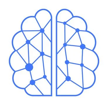 The image shows a brain divided into two hemispheres with interconnected node イラスト素材