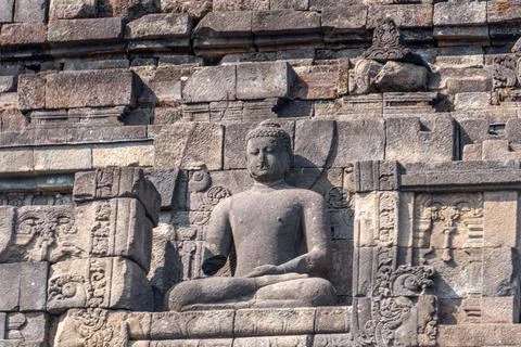 The image shows the buddha statue Borobudur Temple, the world's largest Bud.. Stock Photos