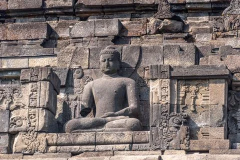 The image shows the buddha statue Borobudur Temple, the world's largest Bud.. Stock Photos