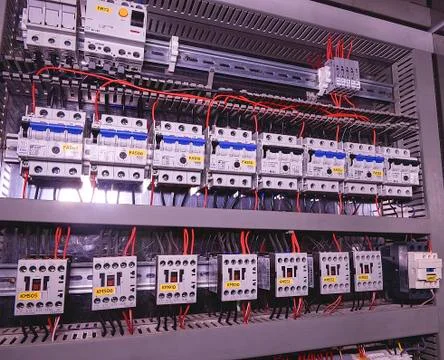 Image shows circuit breakers and electrical contactors. Close-up. Modern 写真素材