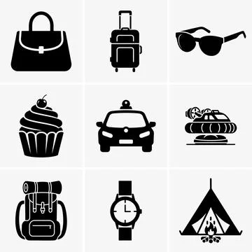 The image shows a collection of solid black silhouette icons depicting a hand Stock Illustration
