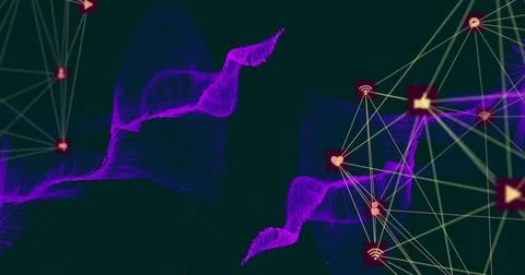 The image shows a computer generated image of two globes connected by a net.. Stock Photos
