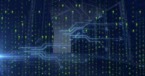 This image shows a computer processing data using binary code Stock Illustration