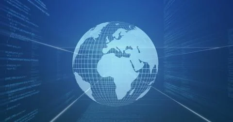 The image shows data processing on a blue background イラスト素材