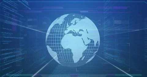 The image shows data processing on a blue background Illustrazione stock