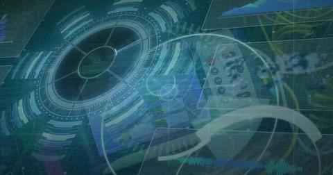 The image shows data processing taking place over a brain Stock Illustration