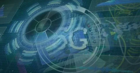 The image shows data processing taking place over a brain Ilustração Stock