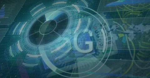 The image shows data processing taking place over a brain Ilustração Stock