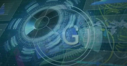 The image shows data processing taking place over a brain Ilustração Stock