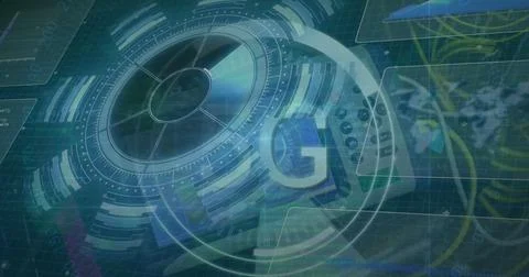 The image shows data processing taking place over a brain Ilustração Stock