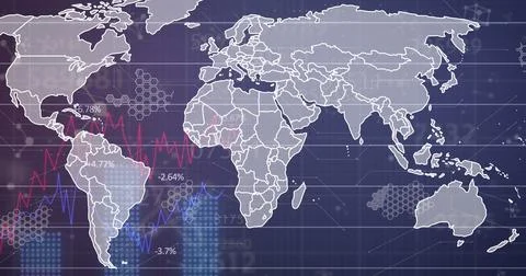 The image shows a global computer network with data processing and technolo.. Foto stock
