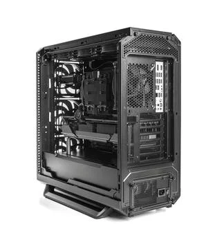This image shows a high-performance PC case with a clear side view of its Stock Photos