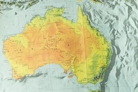 The image shows a low-resolution map of Australia with color-coded regions .. 스톡 사진