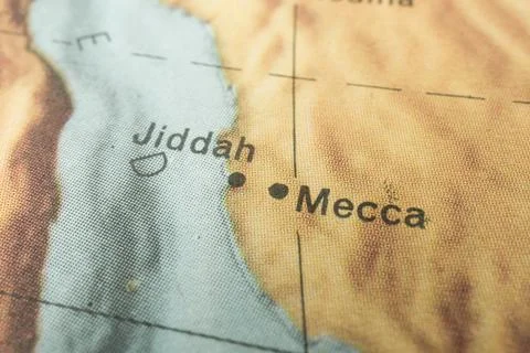 Image shows a map section focusing on Jeddah and Mecca, major cities south .. Foto stock