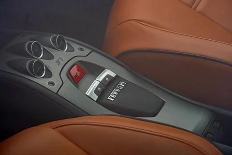 Image shows a modern car interior viewed from the passenger seat, focusing .. Stock Photos