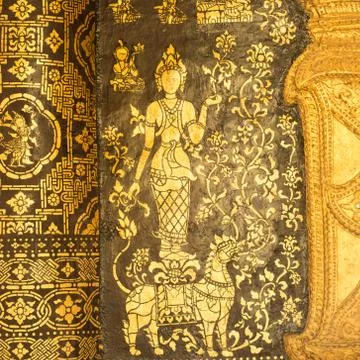 This image shows  pole and wall detail in wat xieng thong (luang prabang, lao Stock Photos