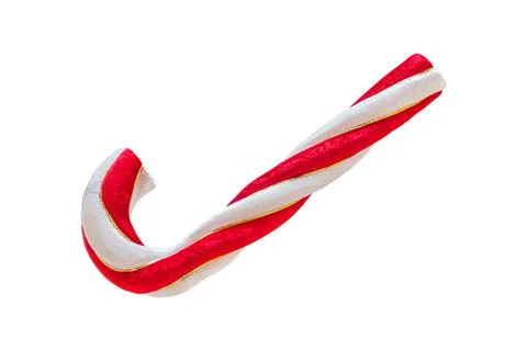 Image shows a single, twisted candy cane against a neutral background in Chri Stock Photos