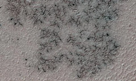 This image shows spidery channels eroded into Martian ground. It is an exa... 스톡 사진