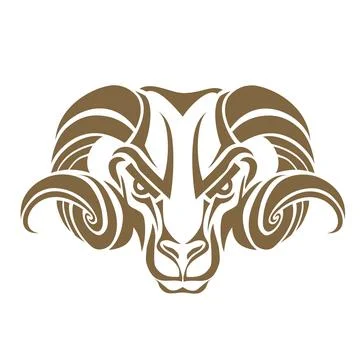 The image shows a stylized graphic drawing of a ram's head. Stock Illustration